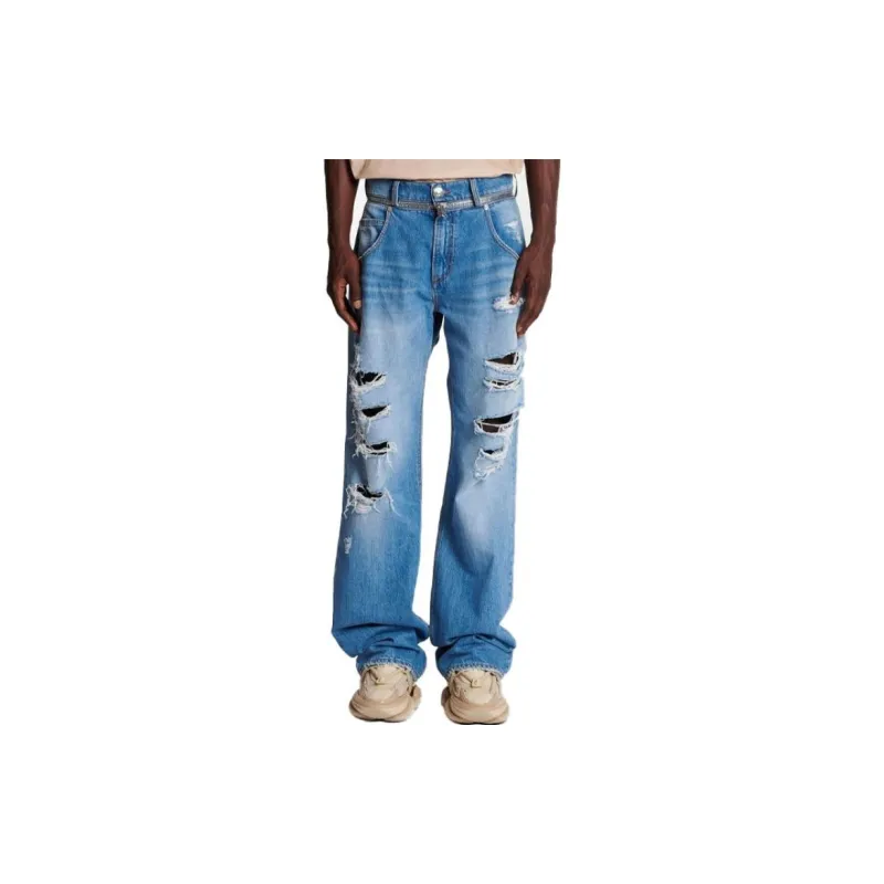 BALMAIN Destroyed Loose Denim Pants-3