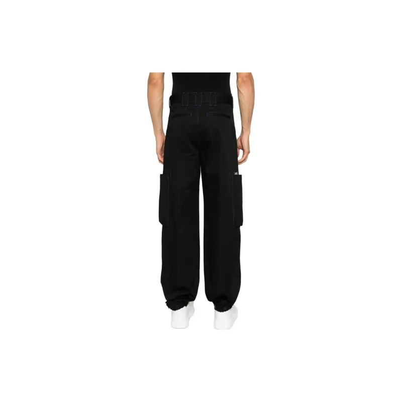 MSGM Contrasting Stitch Logo Patch Cargo Trousers-2