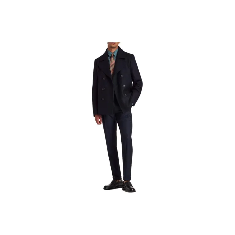 Paul Smith Wool-Cashmere Pea Coat Coats Men's Dark Marine Blue-1