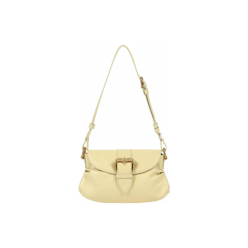 PINKO Cow Leather Crescent Bag Handbag Shoulder Bag Small Size Women's Beige-0