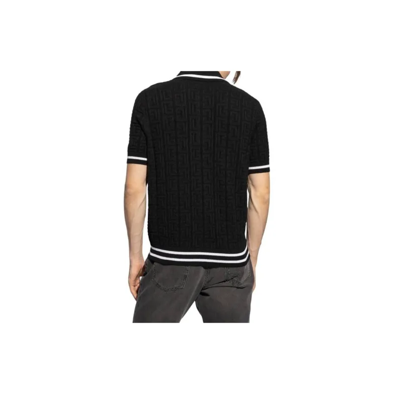 BALMAIN Monogram Jacquard Knitted Polo Shirt-3
