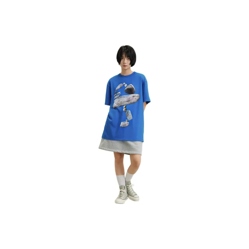 Crying Center Drop Shoulder Sleeve T Shirt Unisex Blue-2
