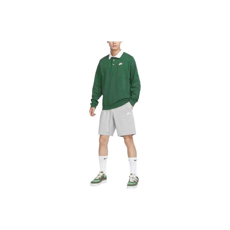 Nike Club Fleece Bushed Back Long Sleeve Polo Shirt Green-2