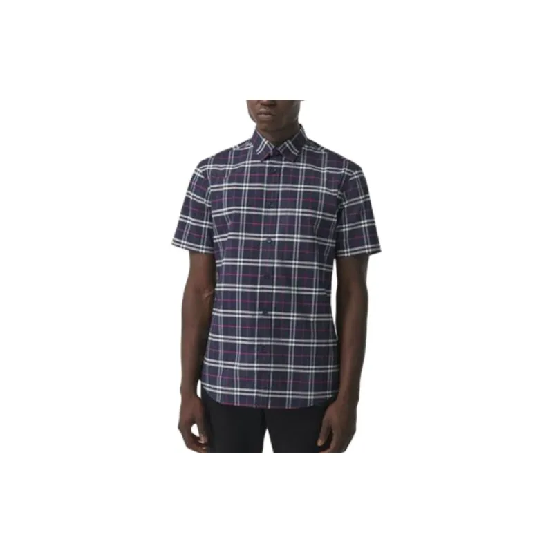 Burberry Check S/S Shirt Navy-3