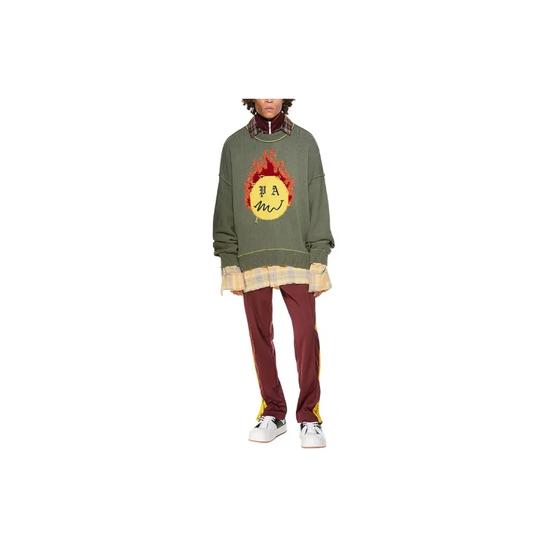 PALM ANGELS Smiley Intarsia Burning Head Knitted Crewneck-5