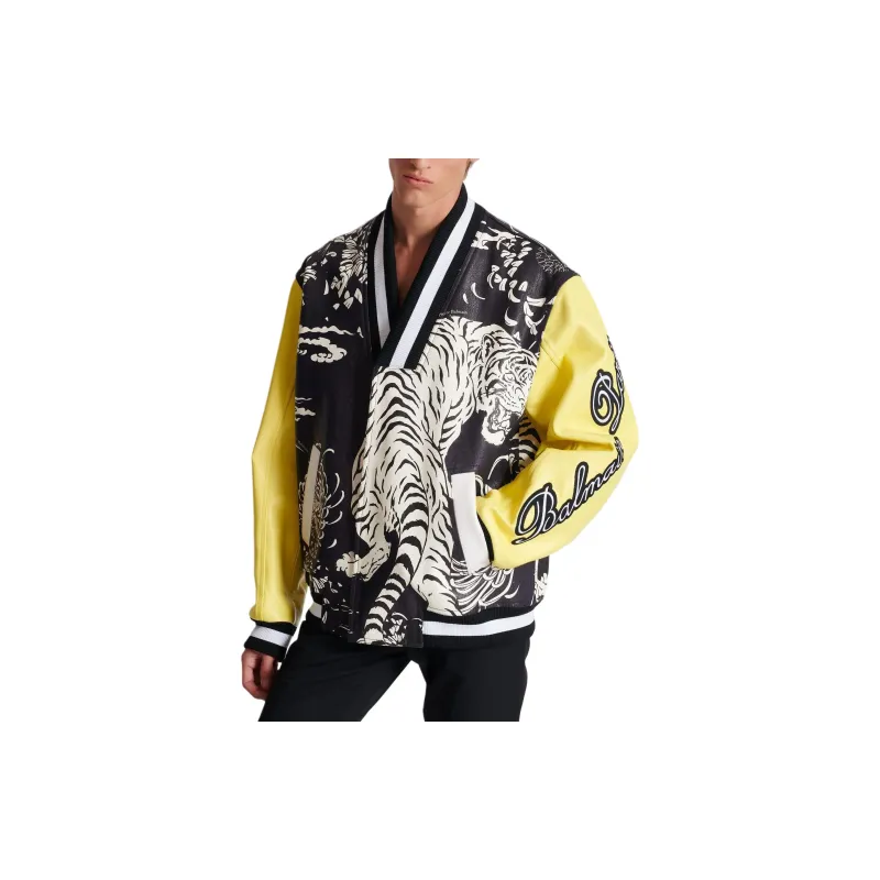 BALMAIN Graphic print Leather Varsity Jacket-4