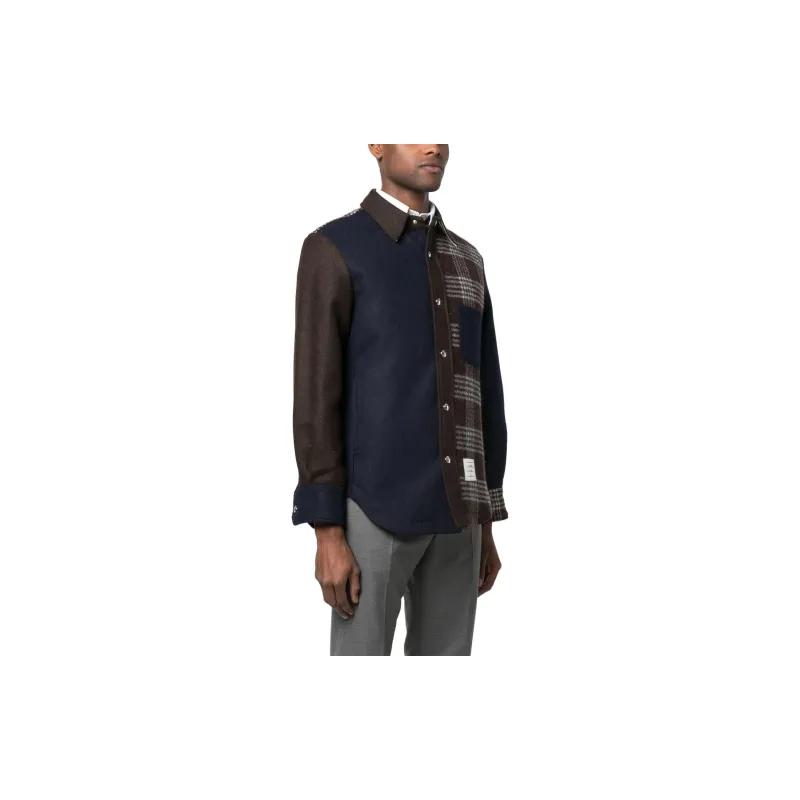 THOM BROWNE Panelled Collared Button-Up Shirt-3