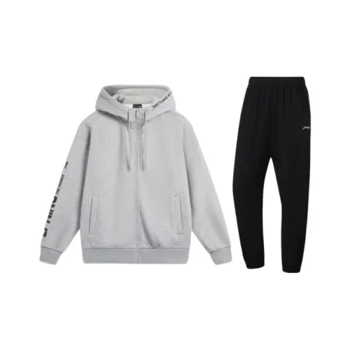 LINING Sports Life Collection Casual Sportswear Unisex Set Floral Grey Sweatshirt+Black Pants