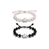 Timeless Love Lock Bracelet 1 Pair (Obsidian+Rose Quartz)