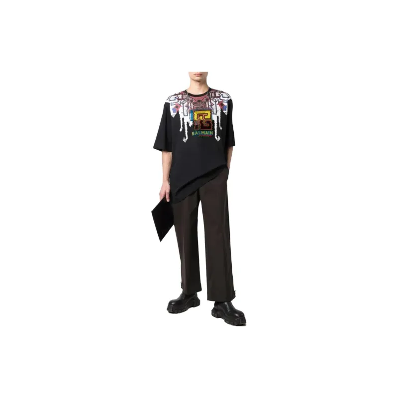 BALMAIN Textured Logo print T shirt-1