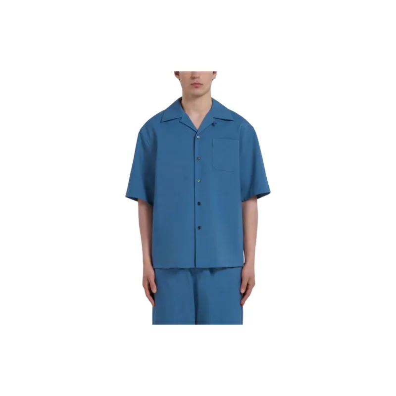 MARNI Tropical Wool Bowling Shirt Shirt Men's Blue-2