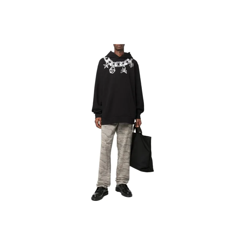 PHILIPP PLEIN Chain Print Cotton Hoodie-1
