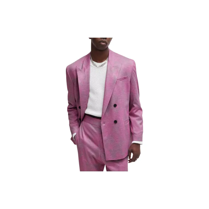 HUGO BOSS Modern-Fit Suit In Printed Performance-Stretch Fabric Business Suits Men's Pink-3