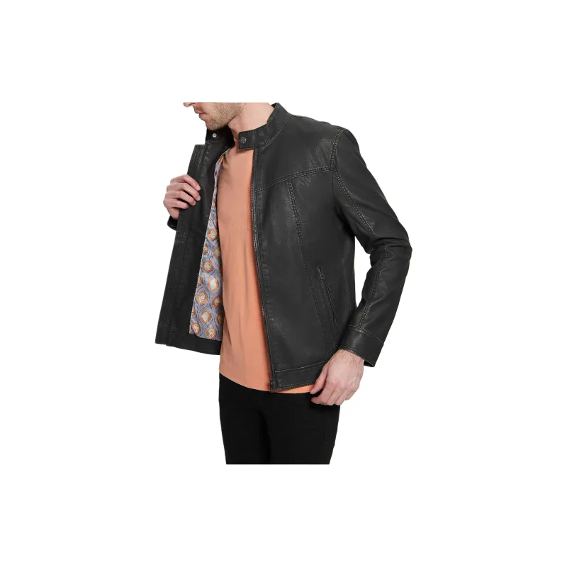 GUESS Vintage Faux-Leather Moto Jacket Jackets Coats Men's Black-2