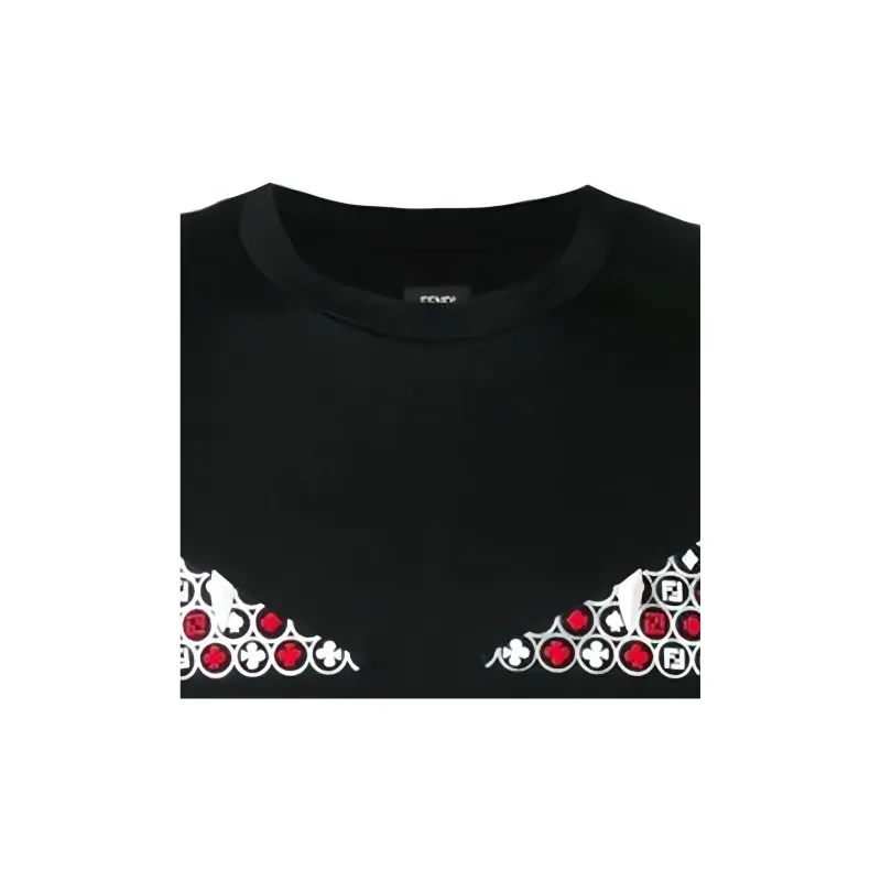FENDI Red Eye Eyes Print Short Sleeved T Shirt Men's Black-3