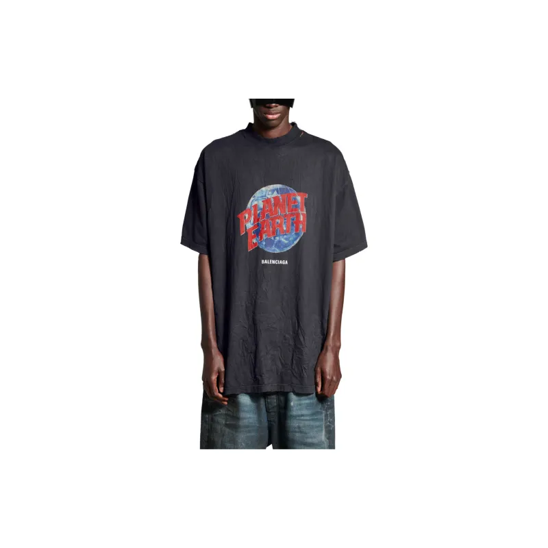 Balenciaga Men's Planet Earth T-shirt Oversized Black-4