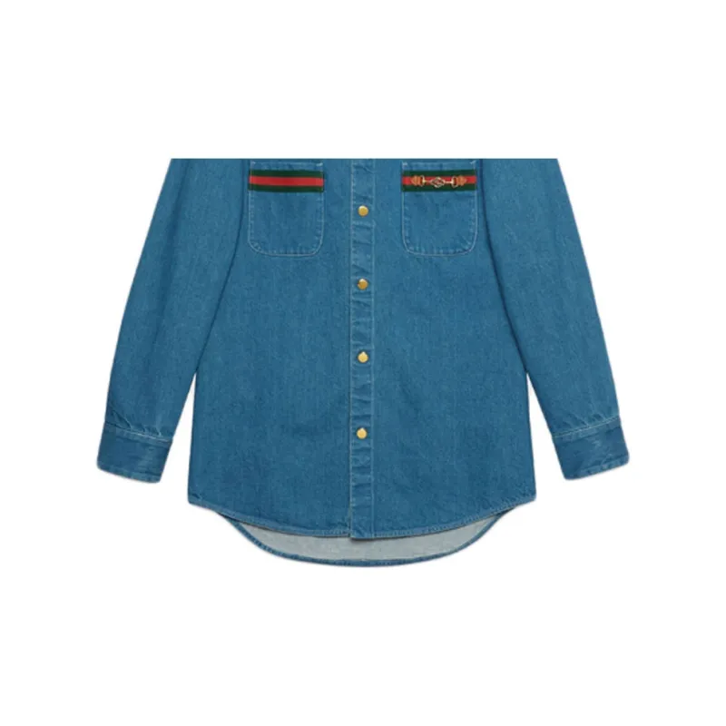 GUCCI Web detail Long sleeve Denim Shirt-3