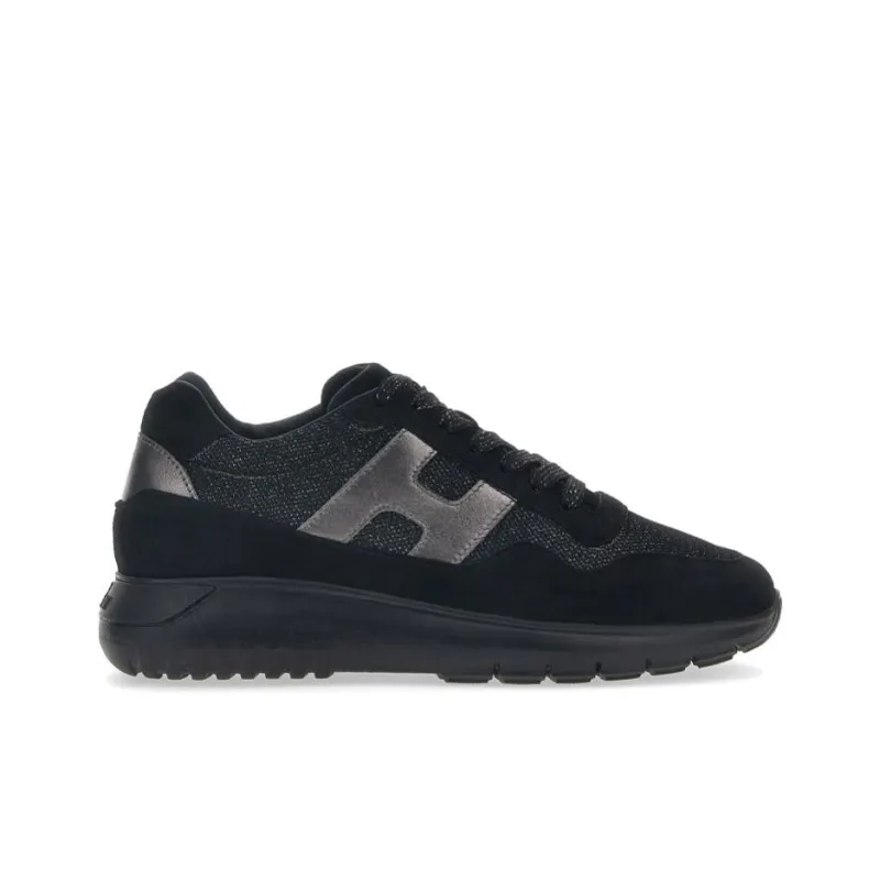 HOGAN Interactive Anti-Slip Wear-Resistant Low-Top Sports Casual Shoes Women's Black Silver-1