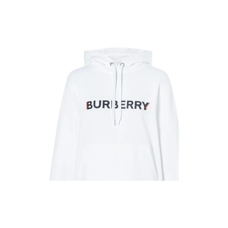 Burberry Unisex Letter Print Hooded Long Sleeve Sweatshirt White-6