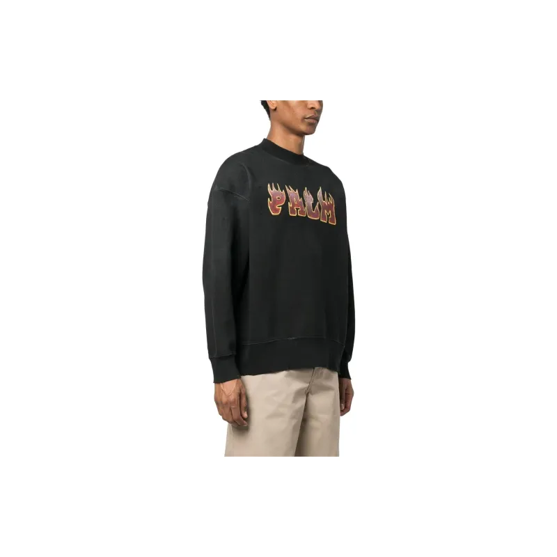 PALM ANGELS Logo Flames Cotton Sweatshirt-3