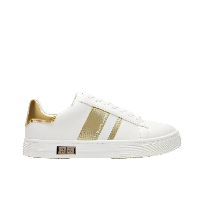 ARMANI EXCHANGEAE Low Top Skateboard Shoes Women's White Gold-1