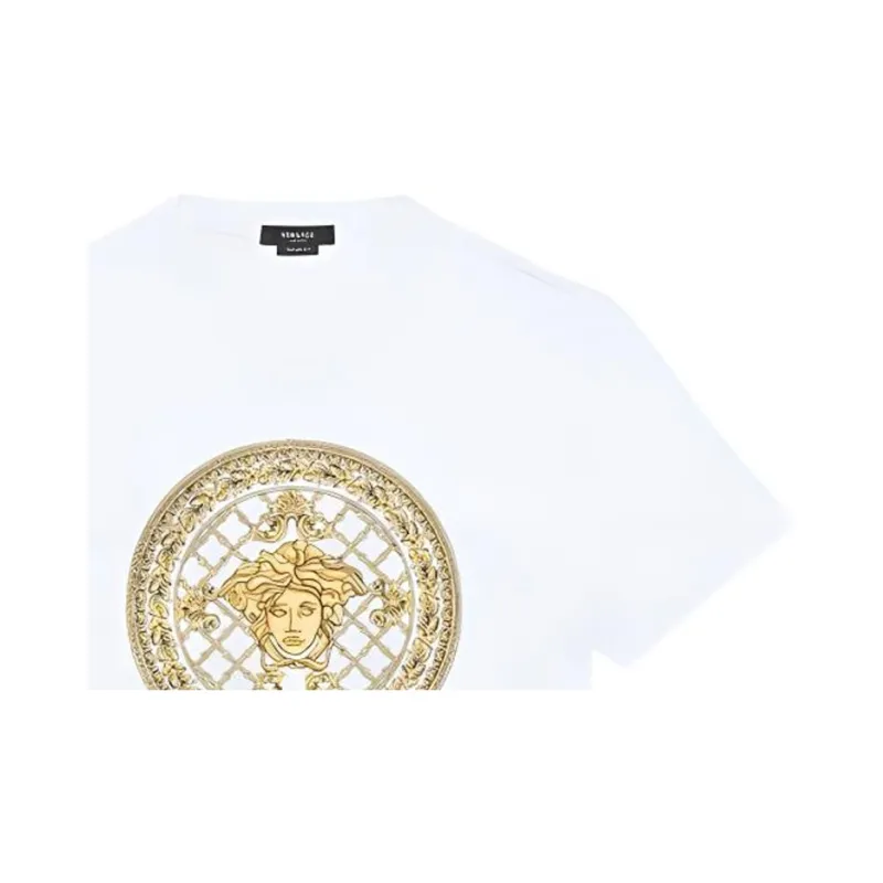 VERSACE Logo Emblem Crew Neck Short Sleeved T Shirt T Shirt Men's White-4