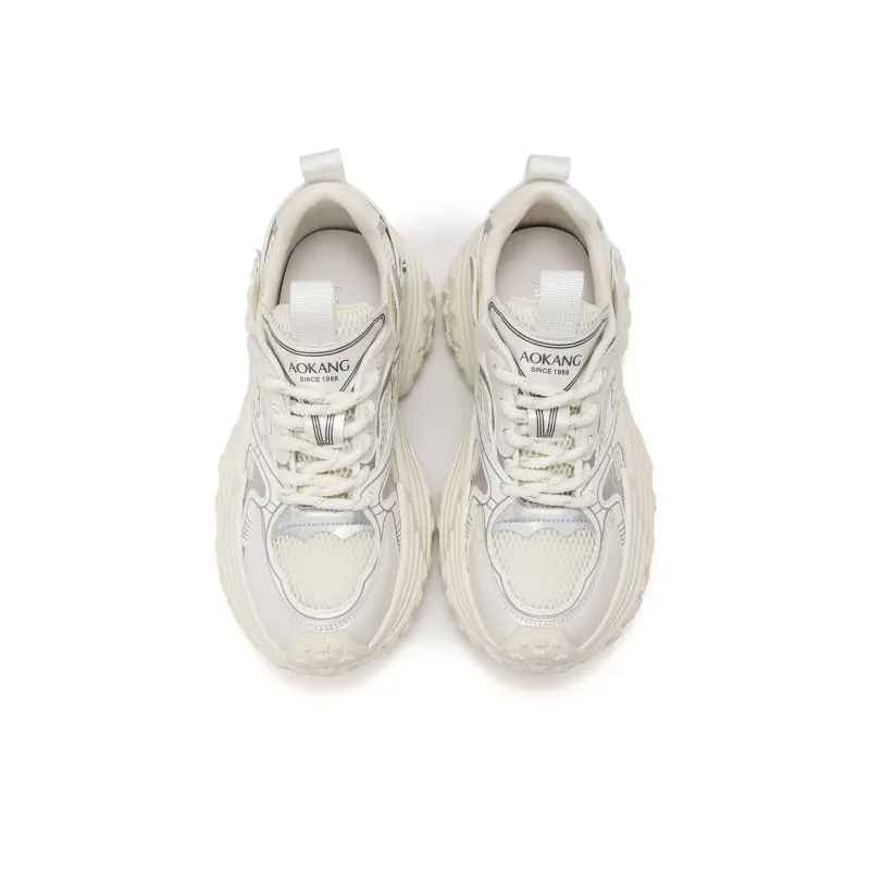 AOKANG Chunky Sneakers Women's Low Top Beige White Purple-14