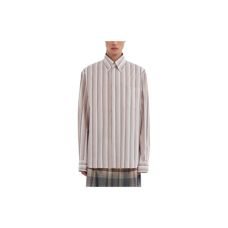 MARNI Striped Organic Cotton Patchwork Shirt-1