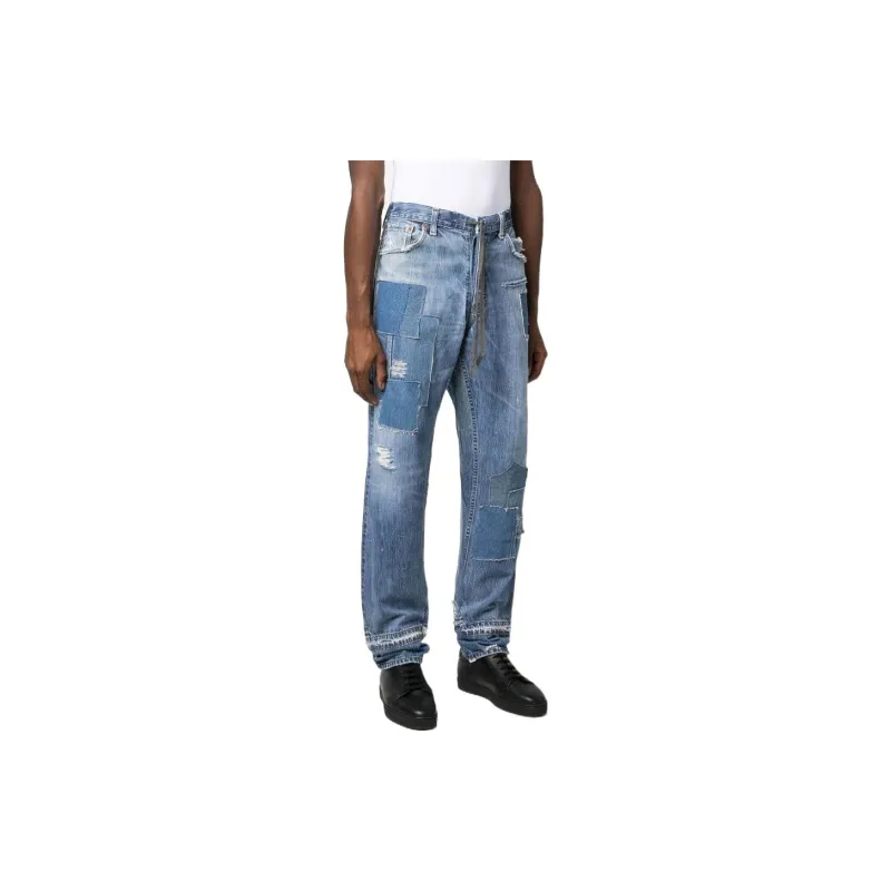 GREG LAUREN Patchwork detail Straight leg Jeans-3