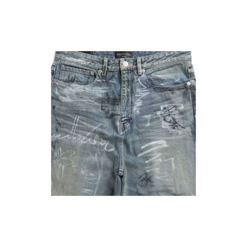 Balenciaga FW23 Denim Shorts Loose Fit Style Unisex Blue-2