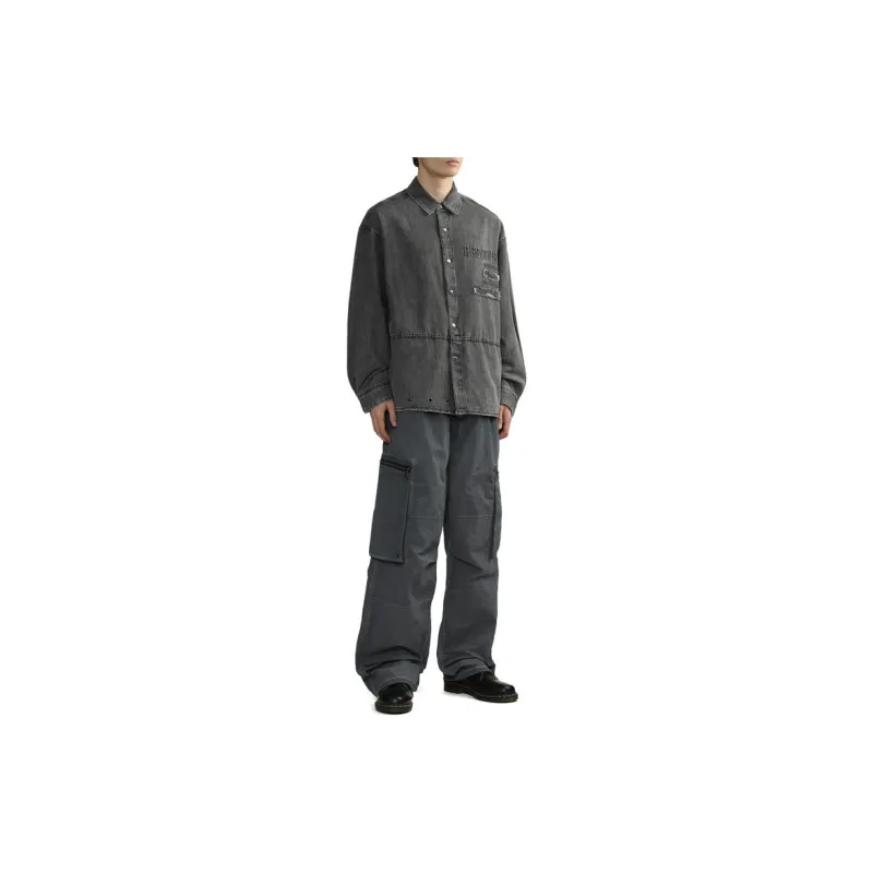 Izzue Logo embroidery Crinkled Cargo Trousers-4