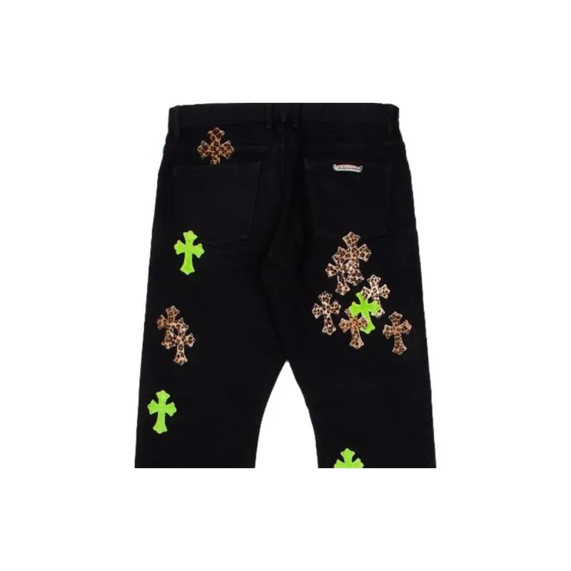 Chrome Hearts Green & Leopard Cross Patch Jeans-2