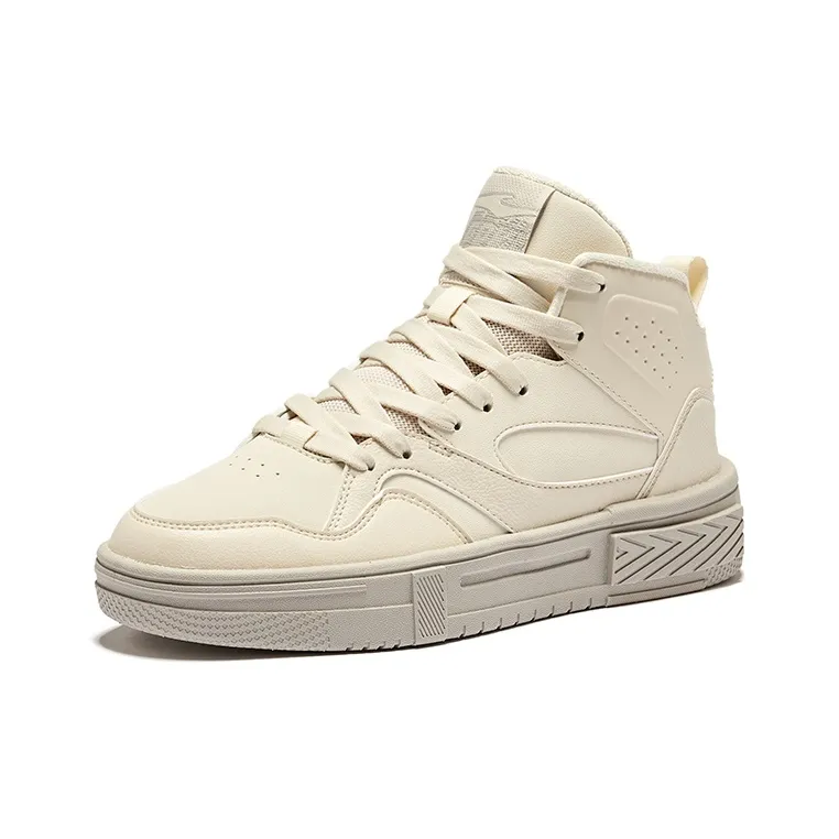 Erke Anti-Slip Wear-Resistant High-Top Skateboard Shoes Women's Egg Cream Gray-2