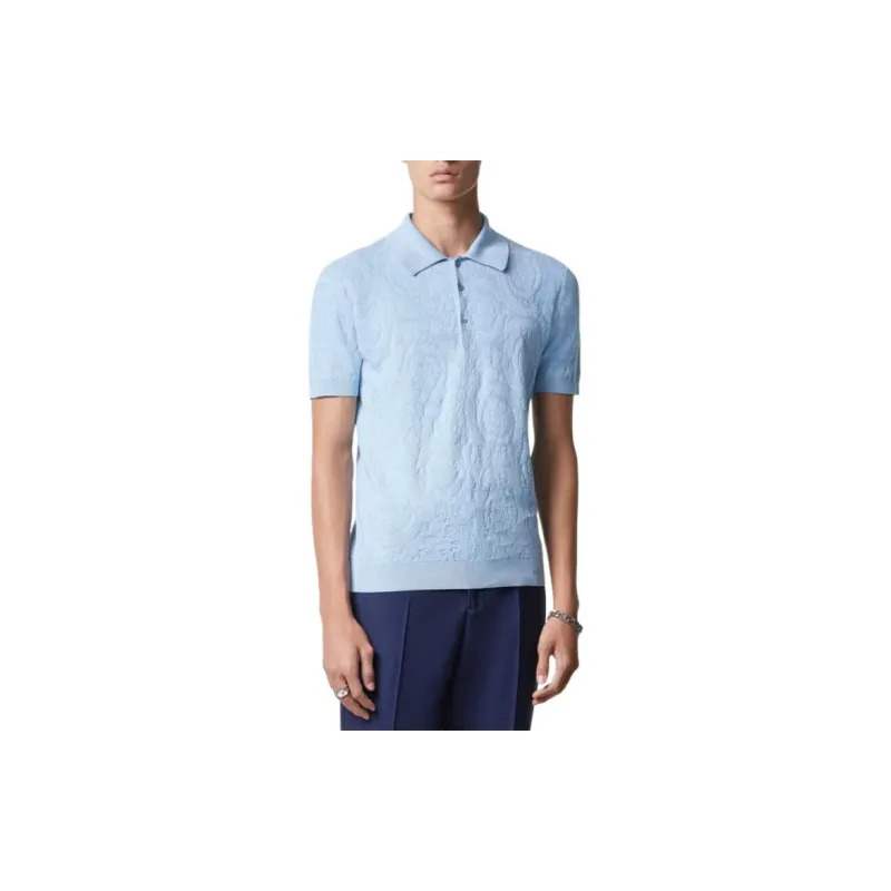 FANSIZHE Barocco Knit Polo Shirt Polo Shirt Men's Light Blue-1