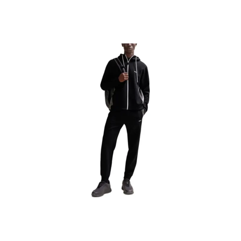 HUGO BOSS FW23 Stretch Cotton Tracksuit With Fabric Contrasts Casual Sportswear Men's Black-1