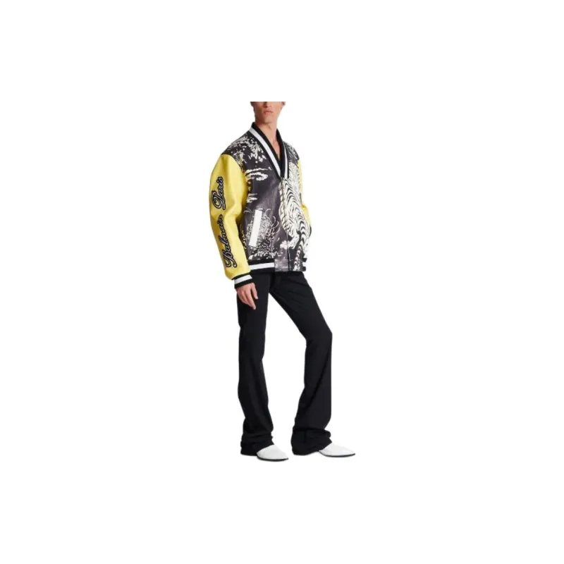 BALMAIN Graphic print Leather Varsity Jacket-2