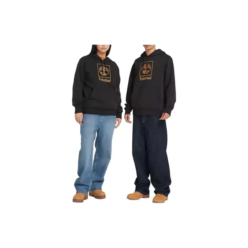 Timberland Stack Logo Hoodie Sweatshirt Unisex Black-1