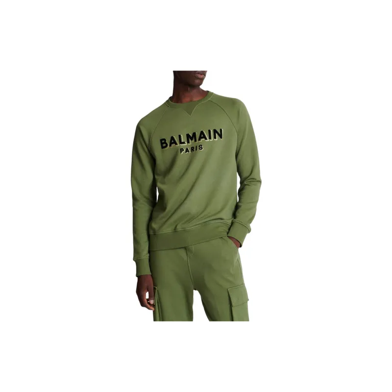 BALMAIN Logo-flocked Cotton Sweatshirt-5