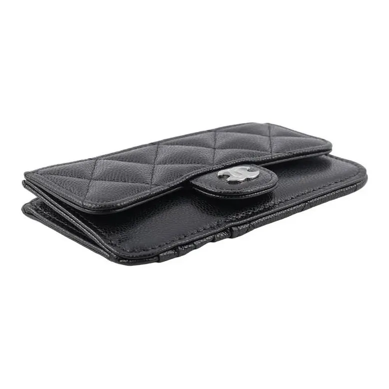CHANEL Grain Cow Leather Wallet, Card Holder Unisex Black-3