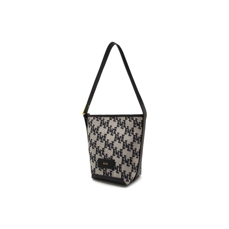 ELLE Fabric Multi Compartment With Leather Large Bucket Shoulder Bag Medium Size Women's Multicolor-1