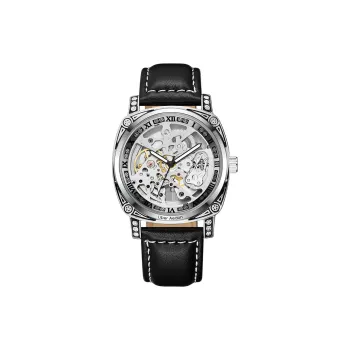 LIBER AEDON Wrist Watch Automatic Mechanical Movement Genuine Leather Strap Cut Out Dial Men's Watches
