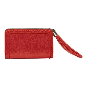 LANCEL Grained Cow Leather Wallet Women's Red Lanzeal