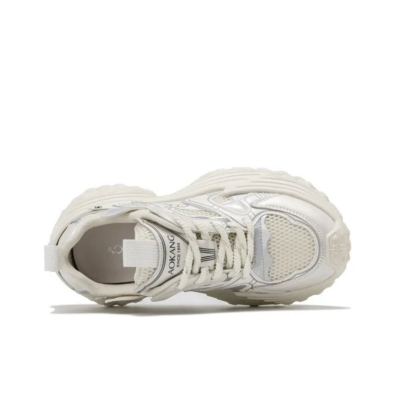 AOKANG Chunky Sneakers Women's Low Top Beige White Purple-11