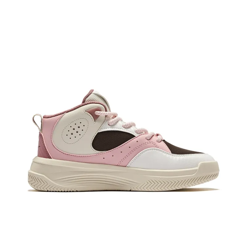 Erke DynaSky 2.0 Anti Slip Wear Resistant High Top Skateboard Shoes Women's Dark Sandalwood Cotton White-1