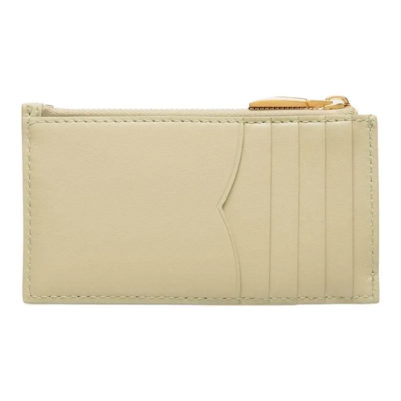 BALLY Emblem Solid Color Calfskin Zip Closure Coin And Card Holder Women's Light Green-1