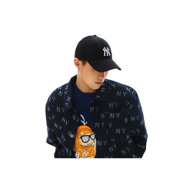 MLB Monogram Crew Neck Short Sleeved T Shirts Classic Large Star Same Style Sun Hat Combination Couple Unisex Black-9