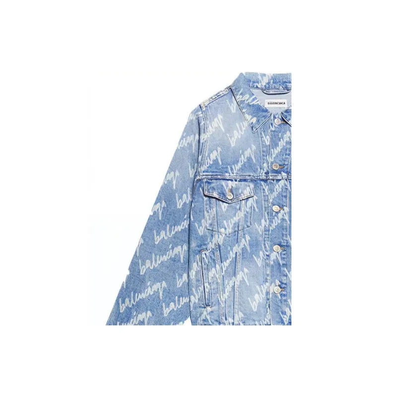Balenciaga All Over Logo Oversized Denim Jacket-6