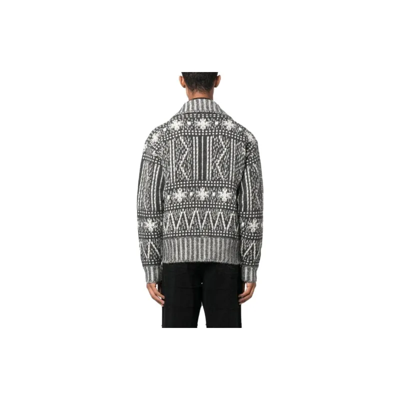 Golden Goose Pattern Intarsia-Knit Zi-Up Cardigan-3