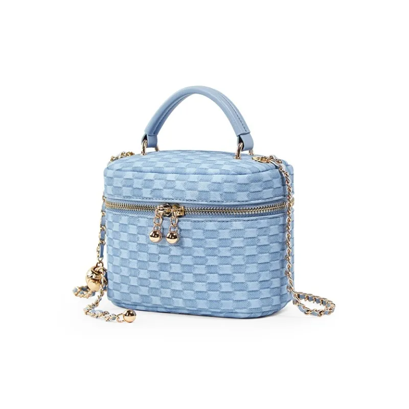 Teenmix Cow Leather With Synthetic Leather Shoulder Bag, Crossbody Bag, Handbag Women's Ecru/Sky Blue-10