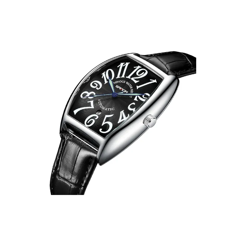 Sanda Mechanical Movement Leather Strap Watch Men's Watches Black Dial-11
